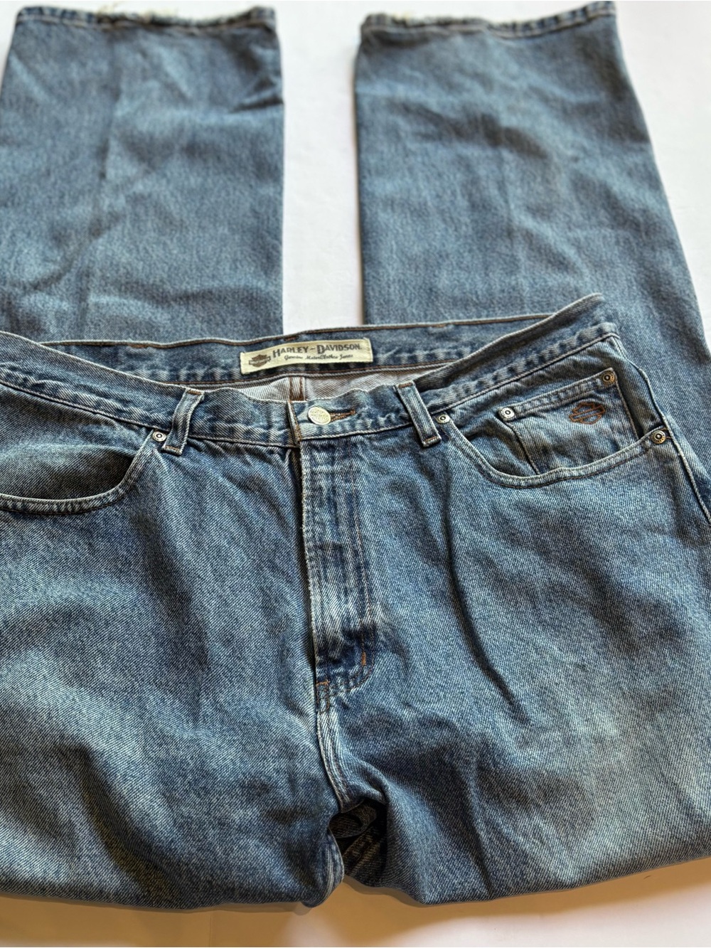 Harley-Davidson Men's Faded Blue Denim Jeans 5 Pocket Size 38 X 32
